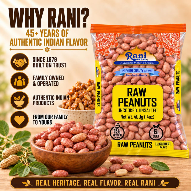 Rani Peanuts, Raw Whole With Skin (uncooked, unsalted) 14oz (400g) ~ All Natural | Vegan | Gluten Friendly | Kosher | Fresh Product of USA ~ Spanish Grade Groundnut / Red-skin