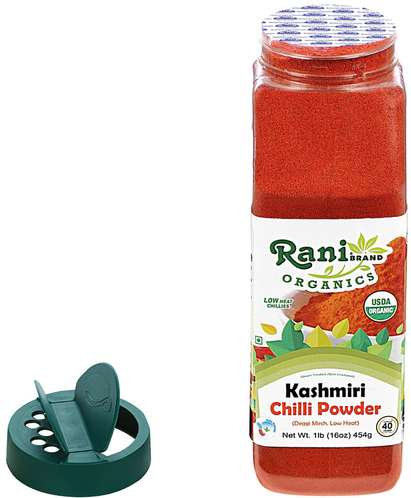 Rani Organic Kashmiri Chilli Powder (Deggi Mirch, Low Heat) 16oz (1lb) 454g PET Jar ~ All Natural | Vegan | Gluten Friendly | NON-GMO | Indian Origin | USDA Certified Organic