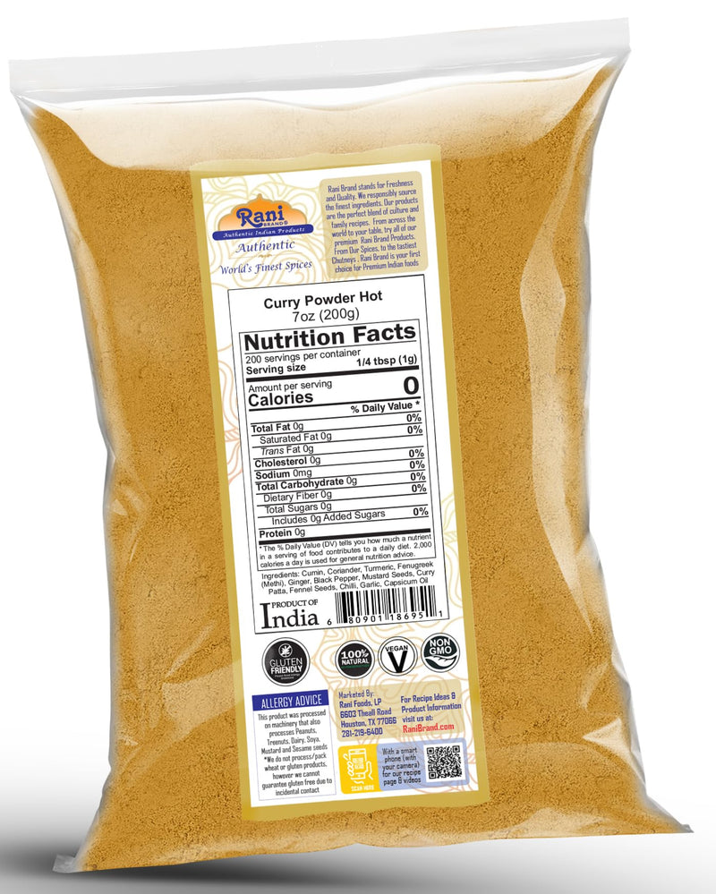 Rani Curry Powder Hot Natural 11-Spice Blend 200g (7oz) ~ Salt Free | Vegan | Gluten Friendly | NON-GMO | Kosher
