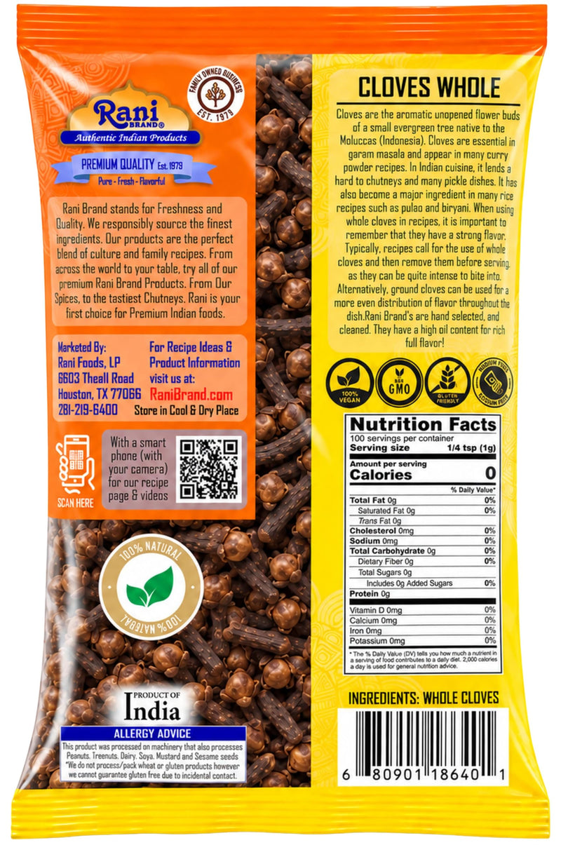 Rani Cloves Whole (Laung) 3.5oz (100g) Great for Food, Tea, Pomander Balls and Potpourri, Hand Selected, Spice ~ All Natural | NON-GMO | Kosher | Vegan