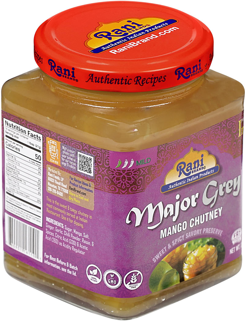Rani Major Grey Mango Chutney (Indian Preserve) 12.3oz (350g) Glass Jar, Ready to eat, Vegan, Pack of 5+1 FREE ~ Gluten Free, All Natural, NON-GMO, Kosher