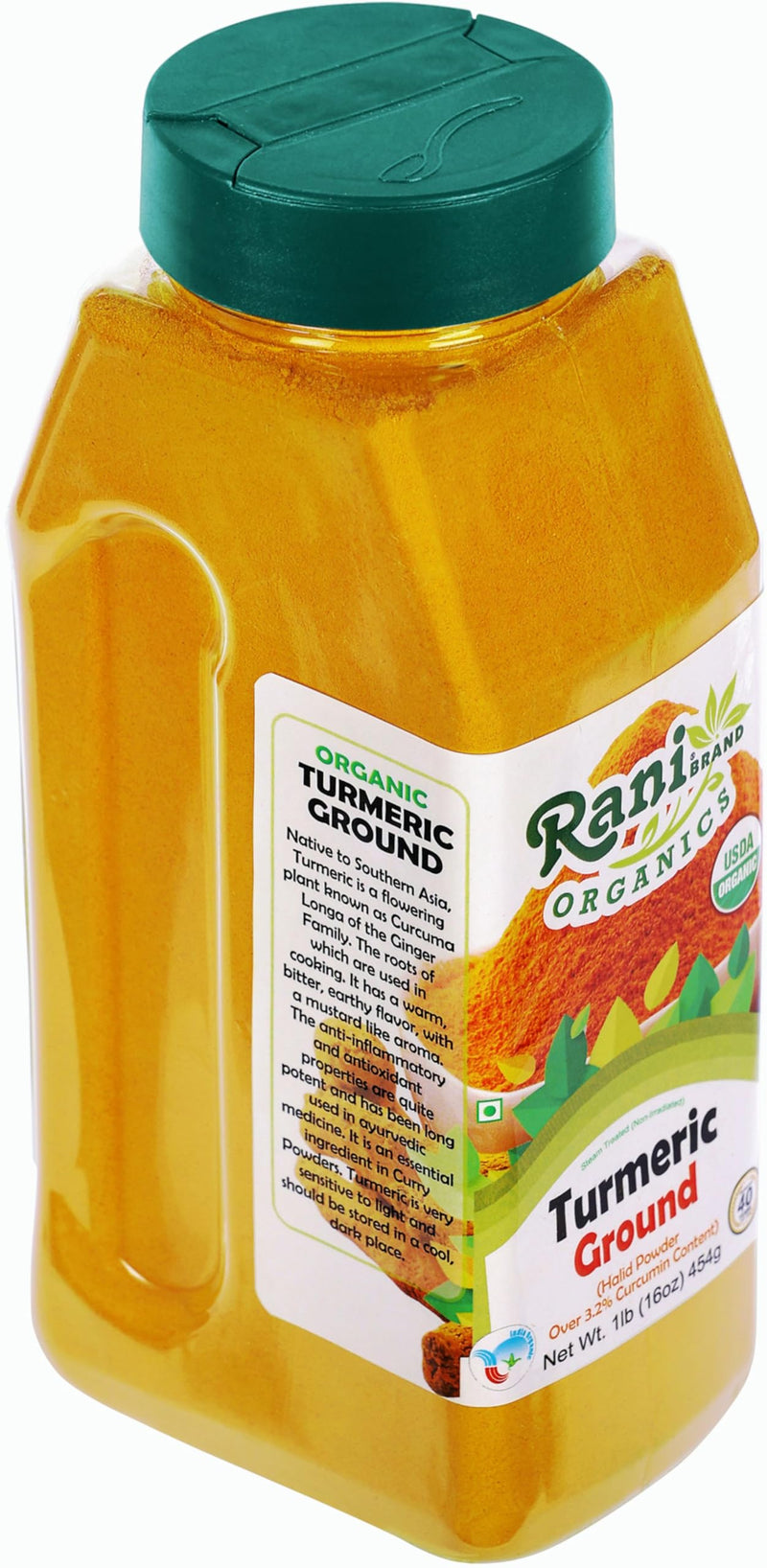Rani Organic Turmeric (Haldi) Root Powder Spice, (High Curcumin Content) 16oz (1lb) 454g PET Jar ~ All Natural | Vegan | Gluten Friendly | NON-GMO | Kosher | Indian Origin | USDA Certified Organic