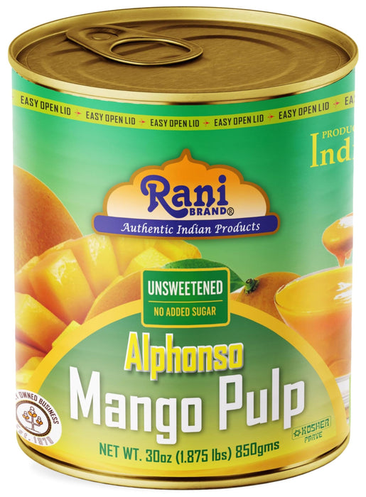 Rani Mango Pulp Puree (Makes Mango Lassi Shakes) Alphonso Unsweetened 30oz (1.875lbs) 850g Pack of 6 ~ Kosher | All Natural | NON-GMO | Vegan | No colors | Gluten Friendly | Indian Origin