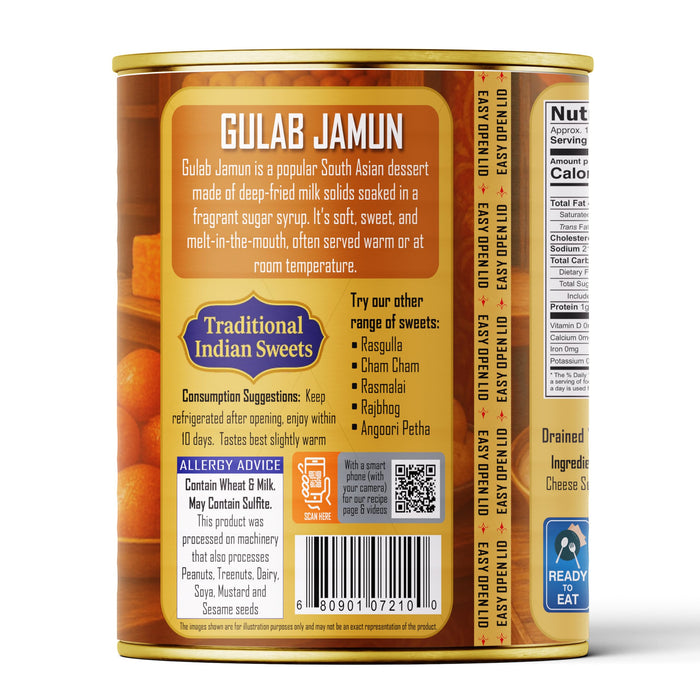 Rani Gulab Jamun Round (w/ Cardamom Flavored Sugar Syrup) 35.3oz (2.2lbs) 1kg, Approximately 14 pieces, Easy Open Lid ~ Ready to eat | Vegan | Non-GMO | Kosher | Indian Origin