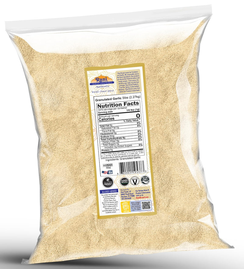 Rani Granulated Garlic (Coarse Ground Garlic) 80oz (5lbs) 2.27kg Bulk ~ All Natural | Gluten Friendly | Vegan | NON-GMO | Kosher | No Salt or fillers | Product of USA