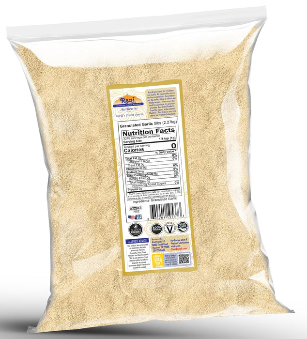 Rani Granulated Garlic (Coarse Ground Garlic) 80oz (5lbs) 2.27kg Bulk ~ All Natural | Gluten Friendly | Vegan | NON-GMO | Kosher | No Salt or fillers | Product of USA
