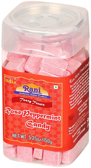 Rani Rose Peppermint Candy 5.25oz (150g) Vacuum Sealed, Easy Open Top, Resealable Container ~ Indian Tasty Treats | Vegan | Gluten Friendly | NON-GMO | Indian Origin
