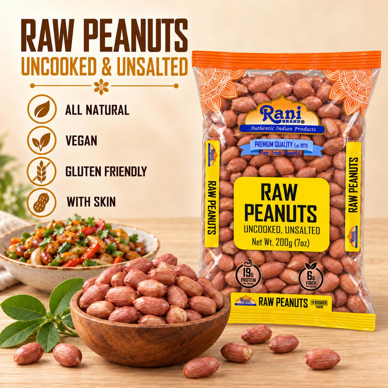 Rani Peanuts, Raw Whole With Skin (uncooked, unsalted) 7oz (200g) ~ All Natural | Vegan | Gluten Friendly | Kosher | Fresh Product of USA ~ Spanish Grade Groundnut / Red-skin