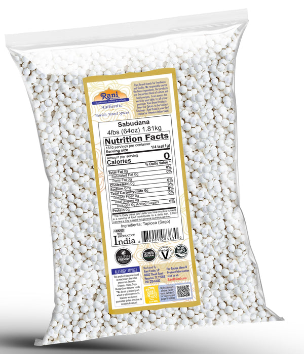 Rani Sabudana (Tapioca / Sago) Pearls, 64oz (4lbs) 1.81kg Bulk ~ All Natural | Vegan | No Colors | NON-GMO | Kosher | Indian Origin