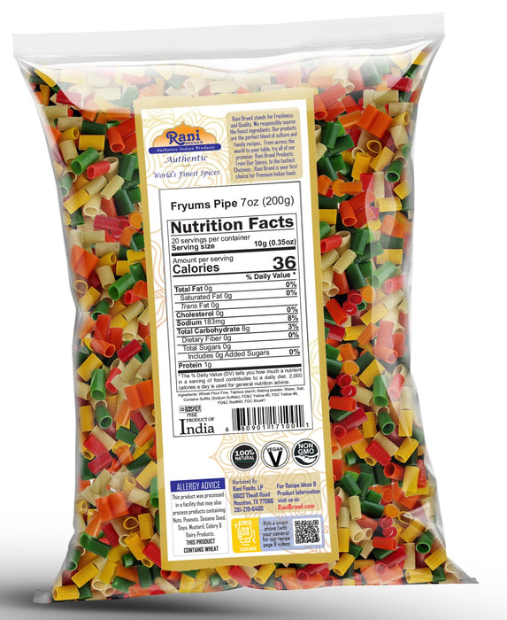 Rani Far Far / Fryums (Wheat & Tapioca Pellet) Round/Pipe Shape 7oz (200g) ~ Vegan, Kosher, Uncooked, Used to Make Papad, Bhungra / Chip Snack