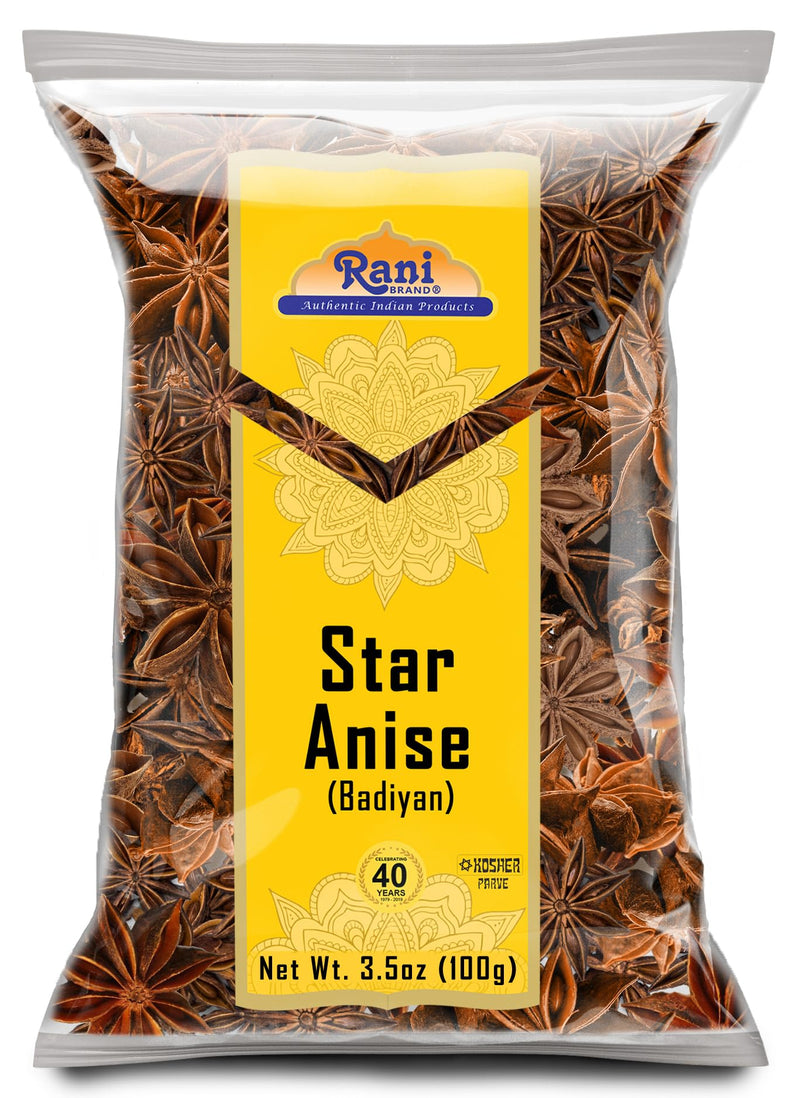 Rani Star Anise Seeds, Whole Pods (Badian Khatai) Spice 3.5oz (100g) ~ All Natural | Gluten Friendly | Kosher | Vegan | Whole Chinese Anise Star Sun Dried Spice, Anis Estrella / Illicium Verum, Widely Used for Baking, Drinks, Cooking, and Tea