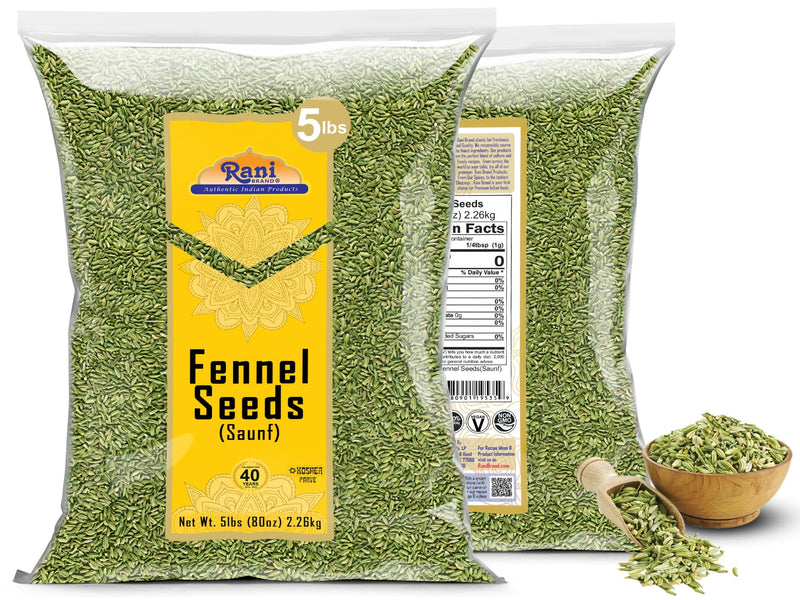 Rani Fennel (Saunf) Seeds Whole, Indian Spice 80oz (5lbs) 2.26kg ~ All Natural | Gluten Friendly | NON-GMO | Kosher | Vegan | Indian Origin