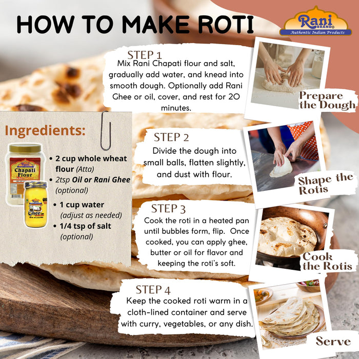 Rani Chapati Flour (100% Pure Whole Wheat Atta), For Making Roti & Indian Breads 96oz (6lbs) 2.72kg PET Jar ~ All Natural | Vegan