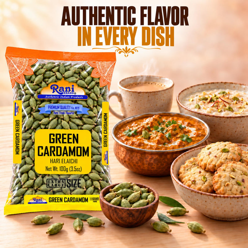 Rani Green Cardamom Pods Spice (Hari Elachi) 3.5oz (100g) ~ All Natural | Vegan | Gluten Friendly | NON-GMO | Kosher | Product of India