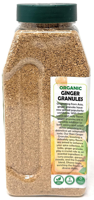 Rani Organic Granulated Ginger (Adarak Granules) 16oz (1lb) 454g PET Jar ~ All Natural | Gluten Friendly | Vegan | NON-GMO | Kosher | No Salt or fillers | Indian Origin | USDA Certified Organic