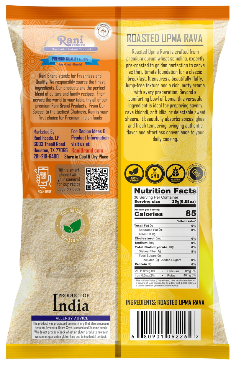 Rani Roasted Upma Rava 32oz (2lbs) 908g ~ All Natural | Vegan | NON-GMO | Kosher | Indian Origin