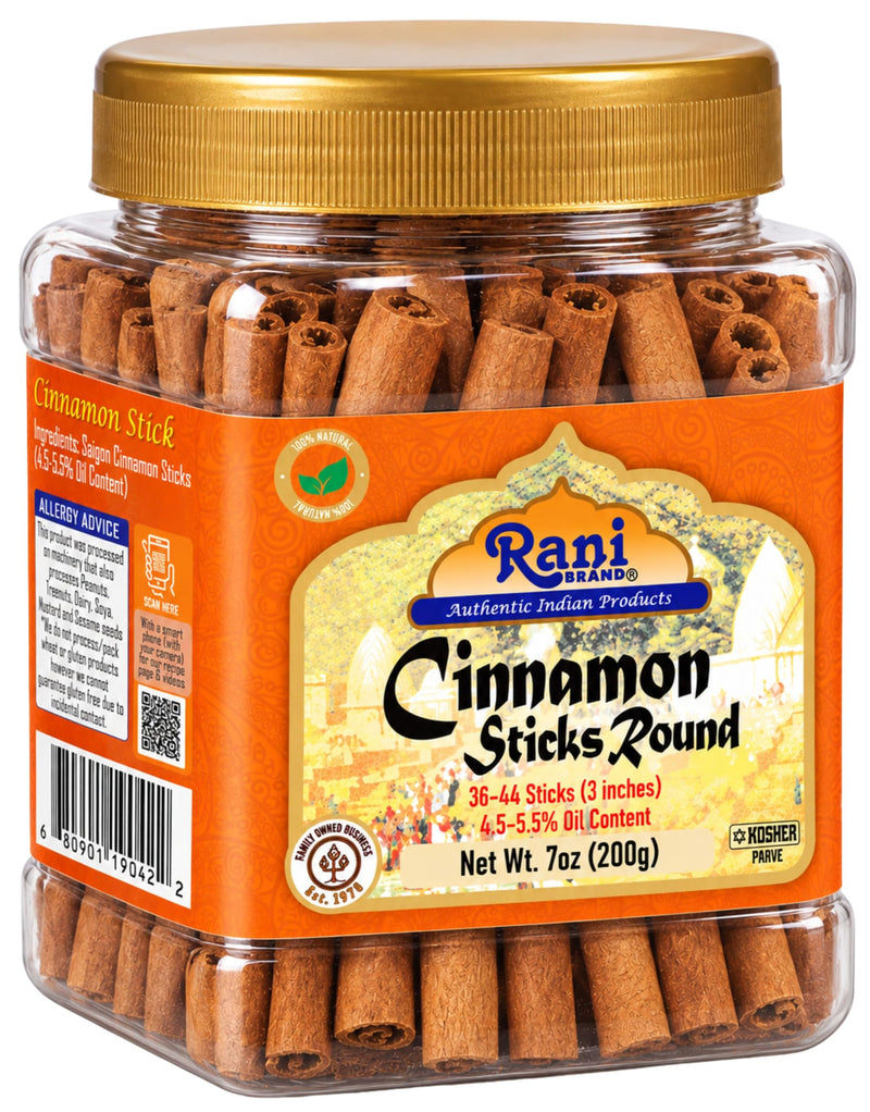 Rani Cinnamon Sticks 7oz (200g) PET Jar - 36-44 Sticks - Strong Aroma, Perfect for Baking, Cooking & Beverages | 3+ Inches Length - Cassia Saigon Cinnamon from Vietnam | Kosher