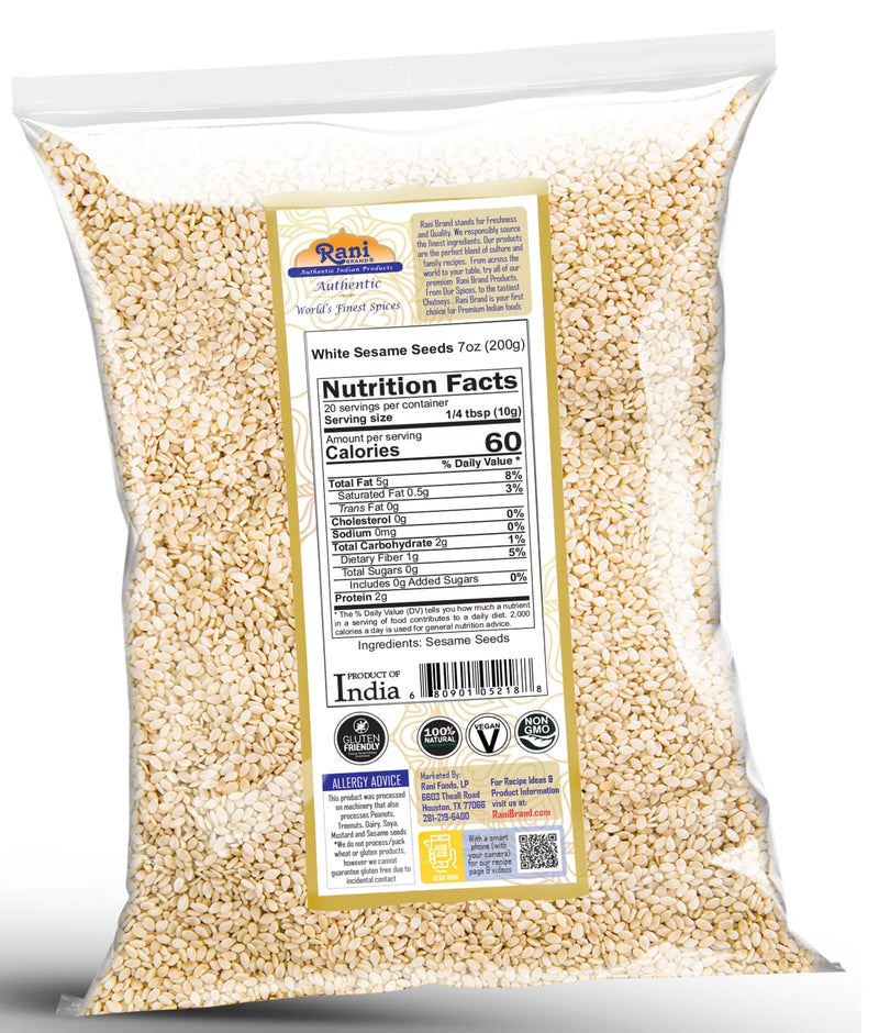 Rani Sesame Seeds Whole White, Hulled (Till) 7oz (200gm) ~ All Natural | Gluten Friendly | NON-GMO | Kosher | Vegan | Indian Origin