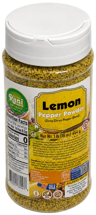 Rani Lemon Pepper Powder (Zesty Citrus Pepper Blend) 16oz (1lb) 454g PET Jar ~ Gluten Free | NON-GMO | Kosher | Vegan | Product of USA