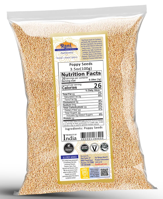 Rani White Poppy Seeds Whole (Khus Khus) Indian Spice 3.5oz (100g) ~ All Natural | Vegan | Gluten Friendly | NON-GMO | Indian Origin