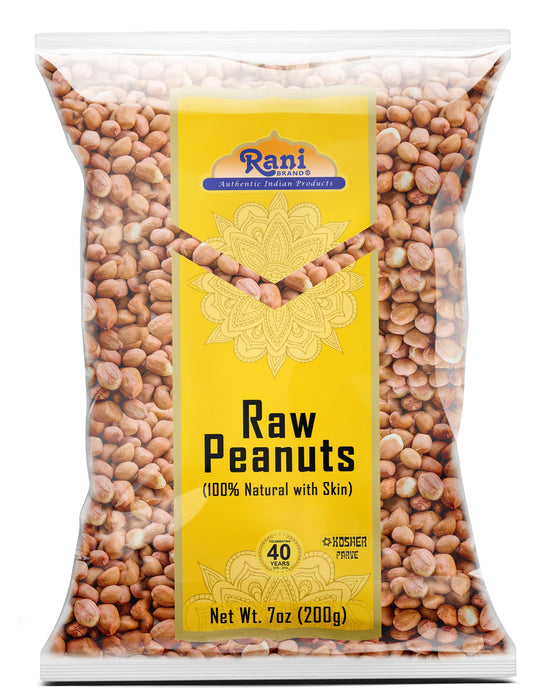 Rani Peanuts, Raw Whole With Skin (uncooked, unsalted) 7oz (200g) ~ All Natural | Vegan | Gluten Friendly | Kosher | Fresh Product of USA ~ Spanish Grade Groundnut / Red-skin