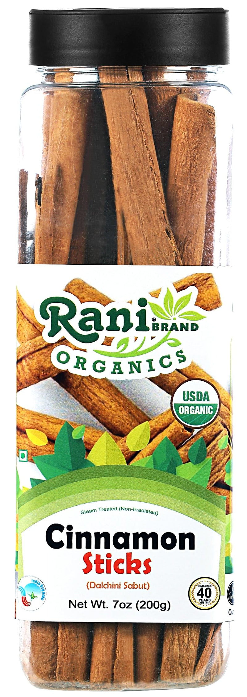 Rani Organic Cinnamon Sticks 7oz (200g) PET Jar - 36-44 Sticks - Strong Aroma, Perfect for Baking, Cooking & Beverages | 3+ Inches Length - Cassia Saigon Cinnamon from Vietnam | Kosher