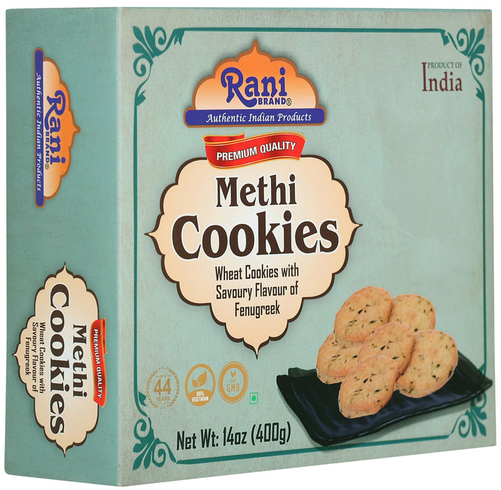 Rani Methi Cookies (Wheat Cookies with Savoury Flavour of Fenugreek) 14oz (400g) Premium Quality Indian Cookies ~ All Natural | Vegan | Non-GMO | Indian Origin