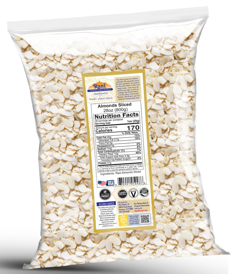 Rani Sliced Almonds (uncooked, unsalted) 28oz (1.75lbs) 800g) ~ All Natural | Vegan | Gluten Friendly | Kosher | Fresh Product of USA ~ California Shelled Almonds