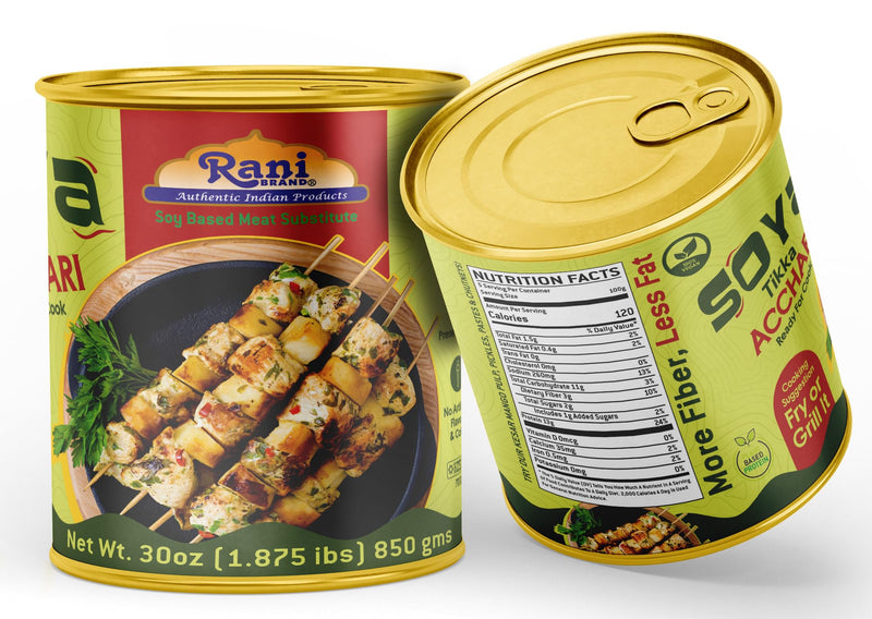 Rani Soya Tikka Achari 30oz (1.875lbs) 850g Ready for Cook ~ Easy Open Lid | All Natural | Vegan | No Colors | NON-GMO | Kosher | Indian Origin | Soy Based Meat Substitute