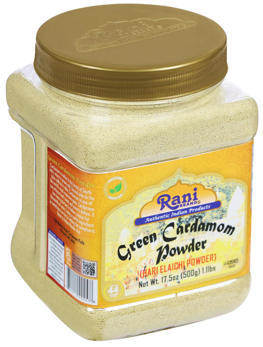 Rani Green Cardamom Pods Powder, Ground with Green Husks (Hari Elachi) 17.5oz (1.1lbs) 500g PET Jar ~ All Natural | Vegan | Gluten Friendly | NON-GMO | Kosher | Product of India