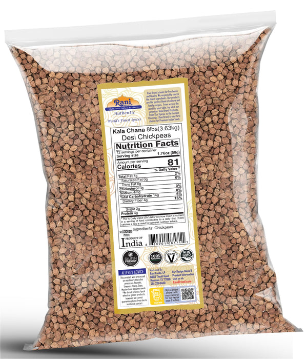 Rani Kala Chana (Desi Chickpeas Chana with skin) 128oz (8lbs) 3.63kg Bulk ~ All Natural | Gluten Friendly | NON-GMO | Vegan | Kosher | Indian Origin