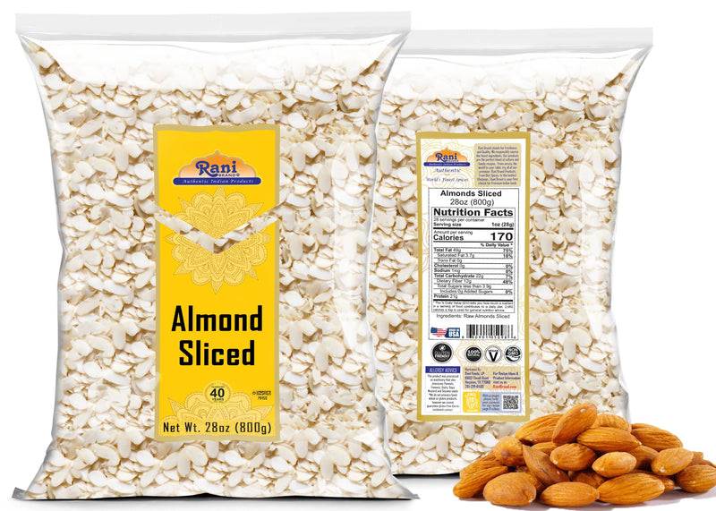 Rani Sliced Almonds (uncooked, unsalted) 28oz (1.75lbs) 800g) ~ All Natural | Vegan | Gluten Friendly | Kosher | Fresh Product of USA ~ California Shelled Almonds