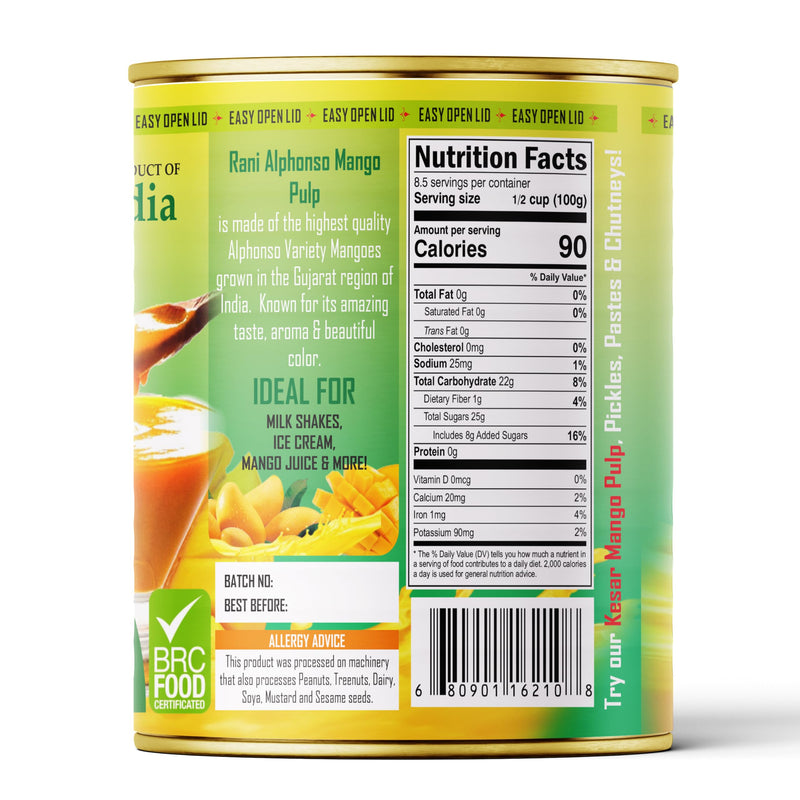 Rani Mango Pulp Puree (Makes Mango Lassi Shakes) Alphonso Sweetened 30oz (1.875lbs) 850g Pack of 2 ~ Kosher | All Natural | NON-GMO | Vegan | No colors | Gluten Friendly | Indian Origin