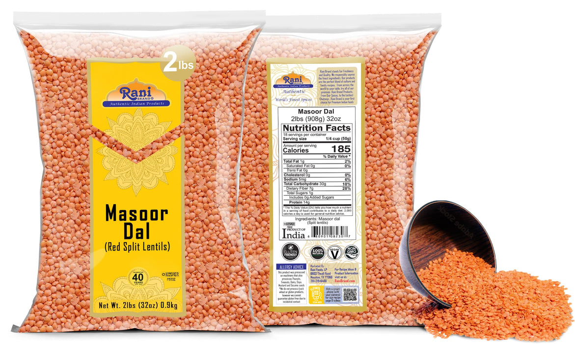 Rani Masoor Dal (Indian Red Lentils) Split Gram, 32oz (2lbs) 907g ~ All Natural | Gluten Friendly | NON-GMO | Kosher | Vegan | Indian Origin