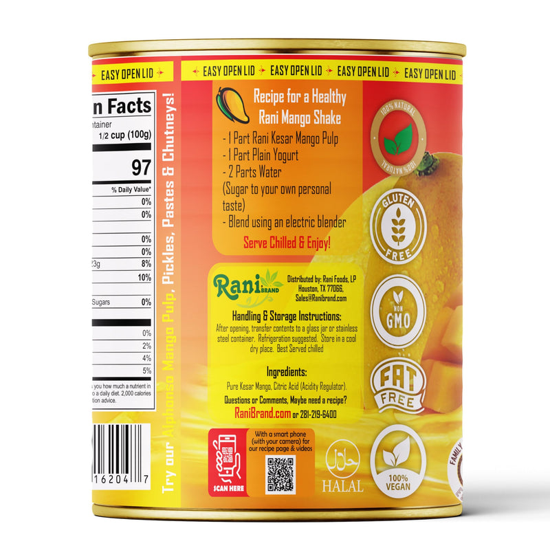 Rani Mango Pulp Puree (Makes Mango Lassi Shakes) Kesar Unsweetened 30oz (1.875lbs) 850g Pack of 18 ~ Kosher | All Natural | NON-GMO | Vegan | No colors | Gluten Friendly | Indian Origin