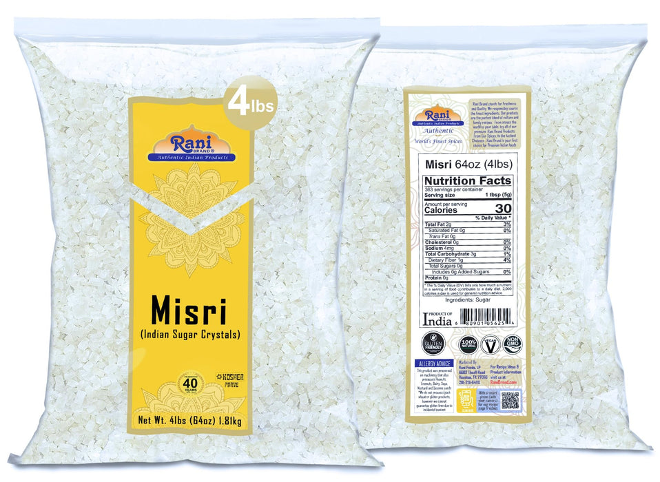 Rani Misri (India Sugar Crystals) 64oz (4lbs) 1.81kg ~ All Natural | Gluten Friendly | No Colors | Vegan | Kosher | Indian Origin