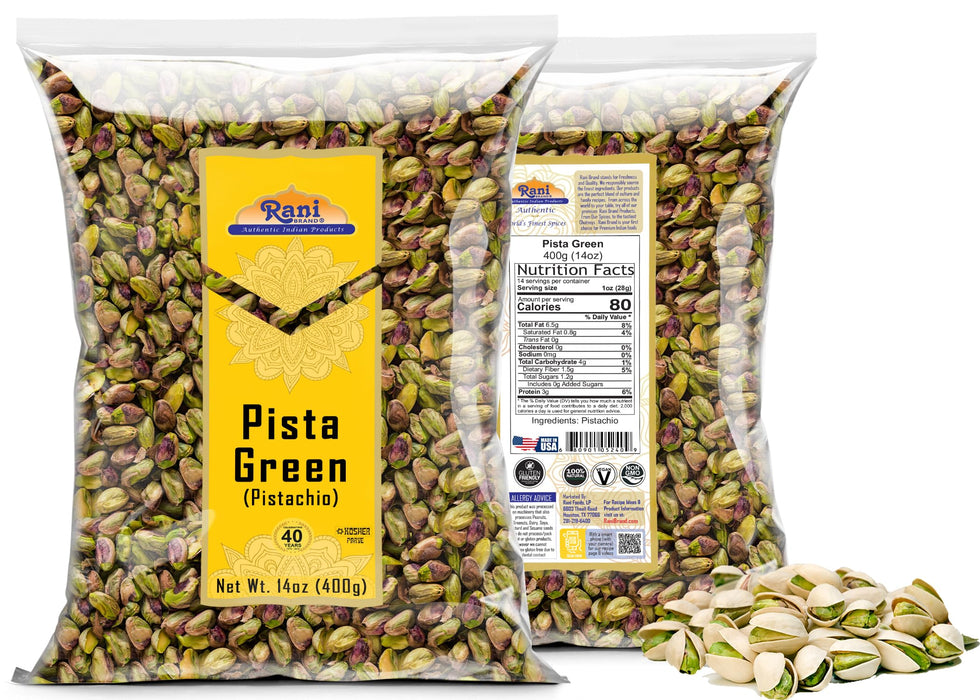 Rani Pista (Pistachio) Green 14oz (400g) ~ All Natural | Gluten Friendly | Vegan | NON-GMO | Kosher | No Salt or fillers | Indian Origin