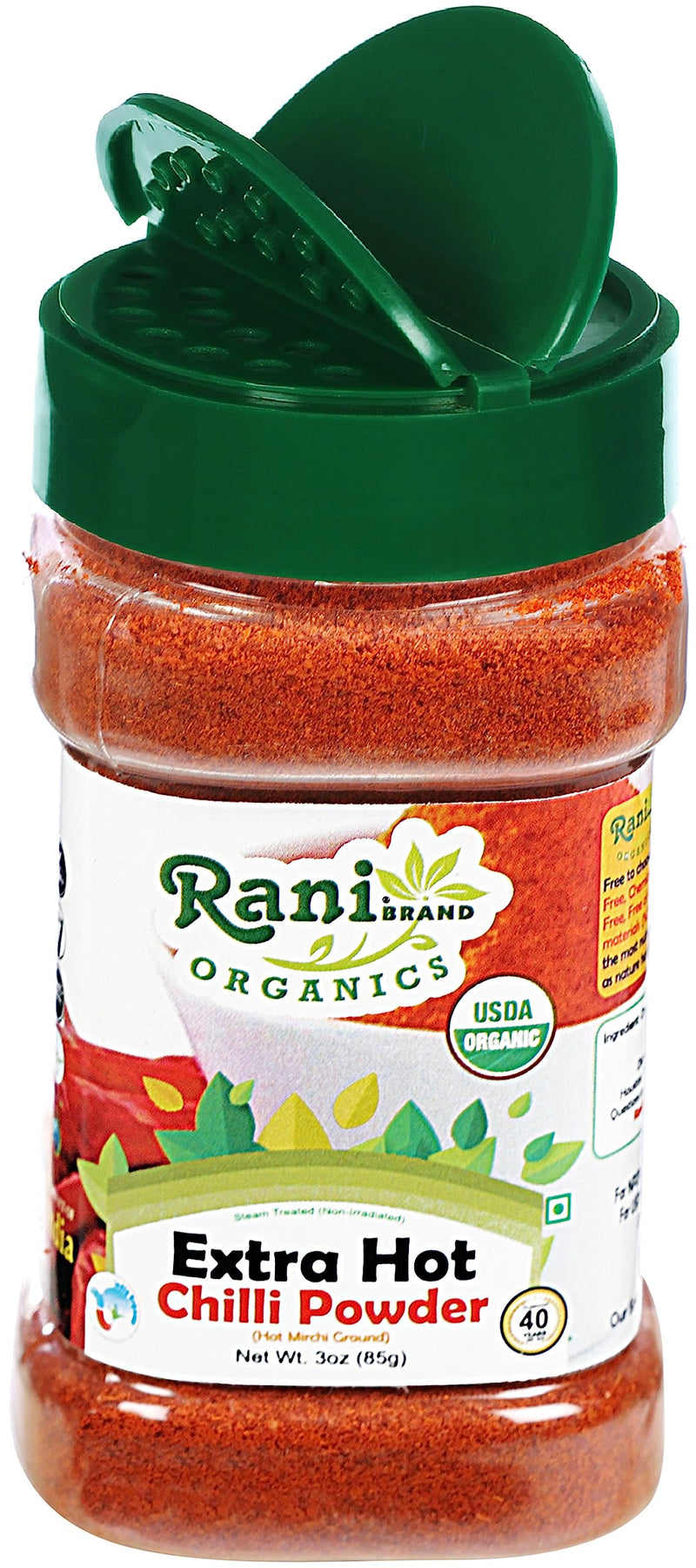 Rani Organic Extra Hot Chilli Powder (Hot Mirchi Ground) 3oz (85g) PET Jar ~ All Natural | Vegan | Gluten Friendly | NON-GMO | Indian Origin | USDA Certified Organic