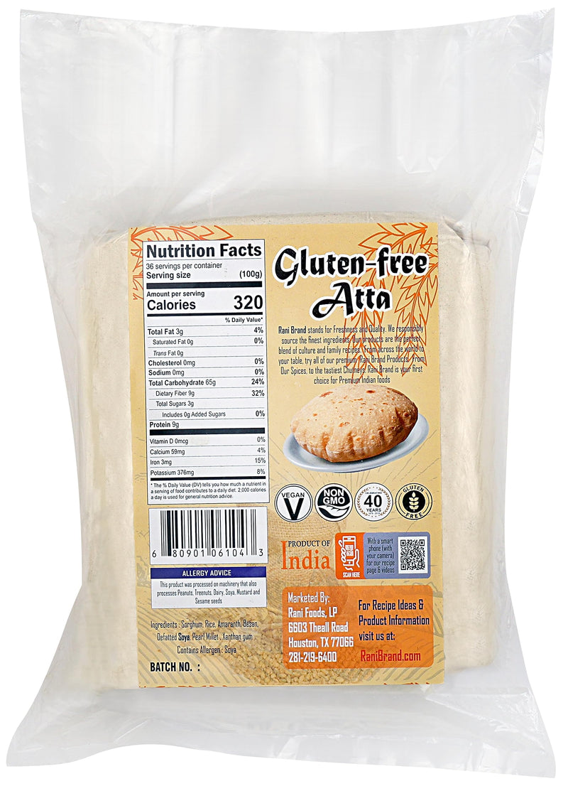 Rani Gluten Free Atta (Sorghum, Amaranth, Chick Peas, Millet, Soya, Rice) 128oz (8lbs) 3.63kg Bulk ~ All Natural | Vegan | Gluten Gree | NON-GMO | Indian Origin