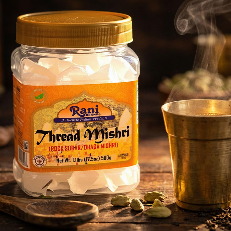 Thread Misri (Rock Sugar/Dhaga Mishri) - 17.5oz (1.1lbs) 500g PET Jar - Rani Brand Authentic Indian Products