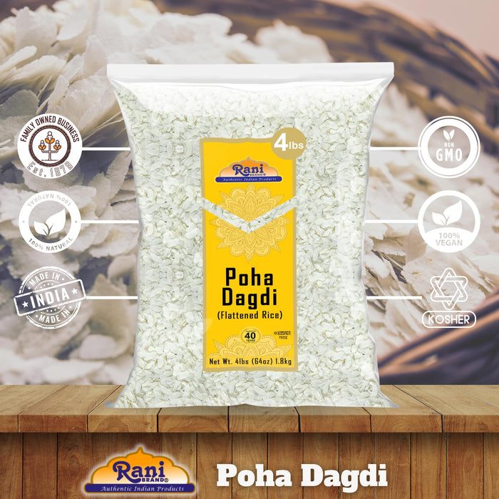 Rani Poha (Powa) Extra Thick Dagadi-Cut (Flattened Rice) 64oz (4lbs) 1.81kg Bulk ~ All Natural, Salt-Free | Vegan | Kosher | No Colors | Gluten Friendly | Indian Origin