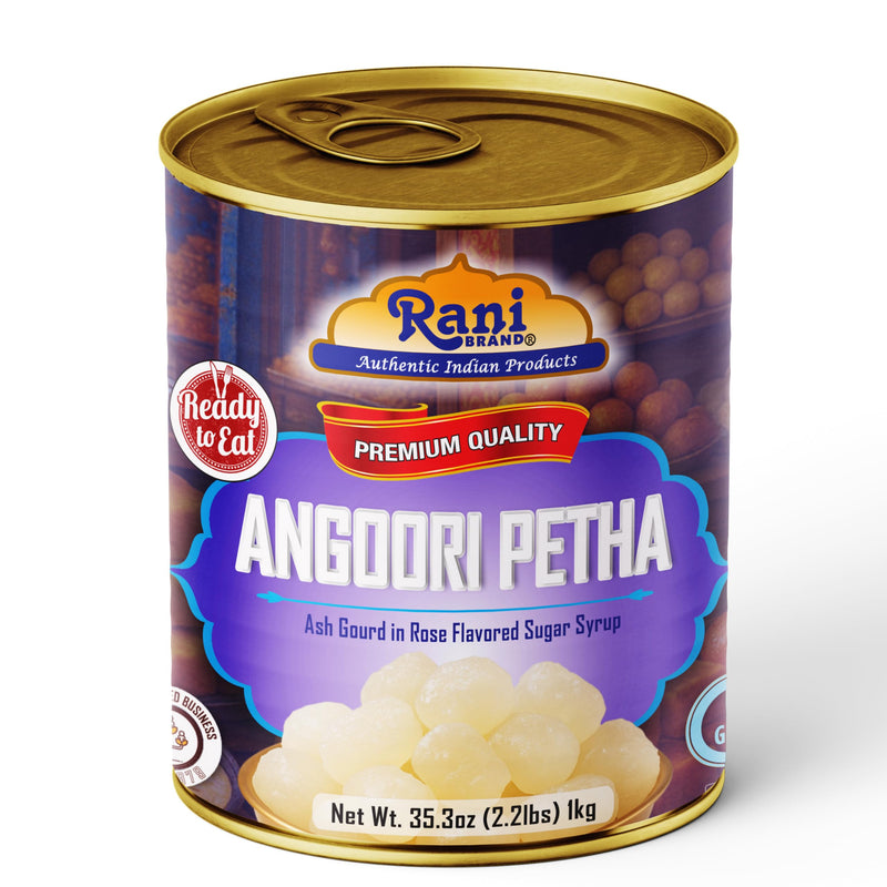 Rani Angoori Petha (Ash Gourd In Rose Flavored Sugar Syrup) 35.3oz (2.2lbs) 1kg, Pack of 2, Approximately 14 pieces, Easy Open Lid ~ Ready to eat | Gluten Free | Non-GMO | Kosher | Indian Origin