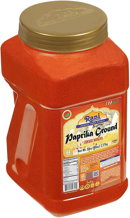 Rani Paprika (Deggi Mirch) Spice Powder, Ground 80oz (5lbs) 2.27kg Bulk PET Jar ~ All Natural, Salt-Free | Vegan | No Colors | Gluten Friendly | NON-GMO | Kosher | Indian Origin