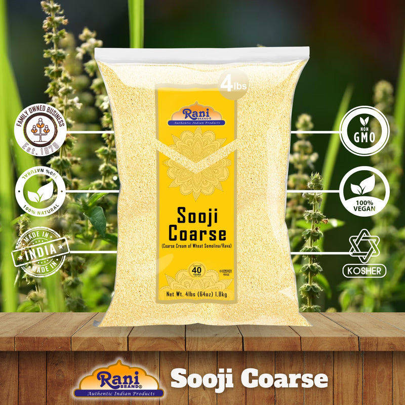 Rani Sooji Coarse (Farina, Suji, Rava, Rawa, Wheat Semolina) Flour 64oz (4lbs) 1.81kg ~ All Natural | Vegan | NON-GMO | Kosher | Indian Origin