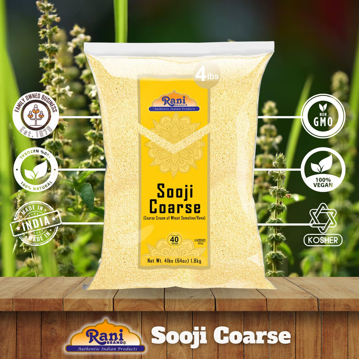 Rani Sooji Coarse (Farina, Suji, Rava, Rawa, Wheat Semolina) Flour 64oz (4lbs) 1.81kg ~ All Natural | Vegan | NON-GMO | Kosher | Indian Origin