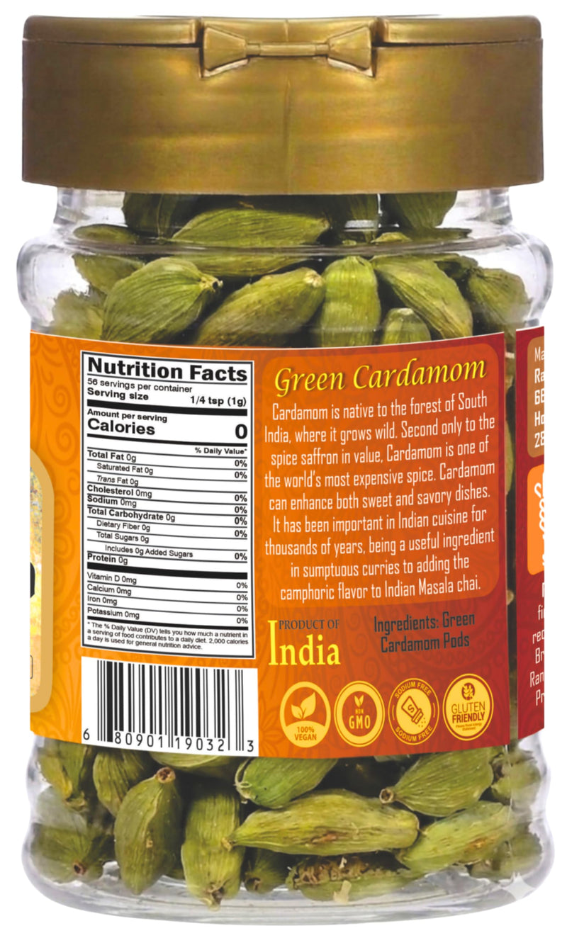 Rani Green Cardamom Pods Spice (Hari Elachi) 2oz (56g) PET Jar ~ All Natural | Vegan | Gluten Friendly | NON-GMO | Kosher | Product of India