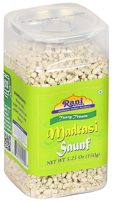 Rani Madrasi Saunf 5.25oz (150g) Vacuum Sealed, Easy Open Top, Resealable Container ~ Indian Tasty Treats | Vegan | Gluten Friendly | NON-GMO | Indian Origin