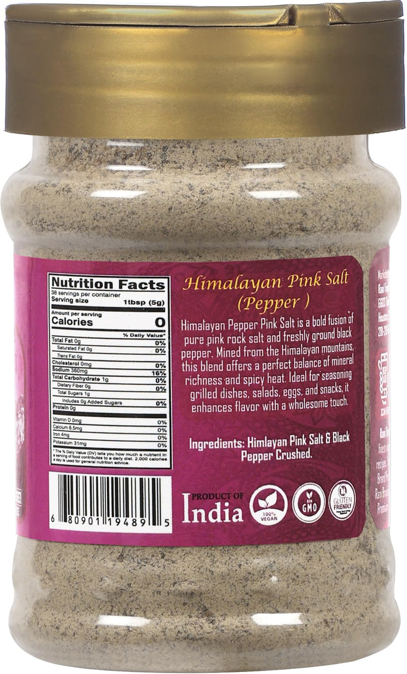 Rani Himalayan Pink Salt Pepper Flavor (84 Essential Trace Minerals) 6.7oz (190g) PET Jar ~ All Natural | Vegan | Gluten Friendly | NON-GMO | Indian Origin
