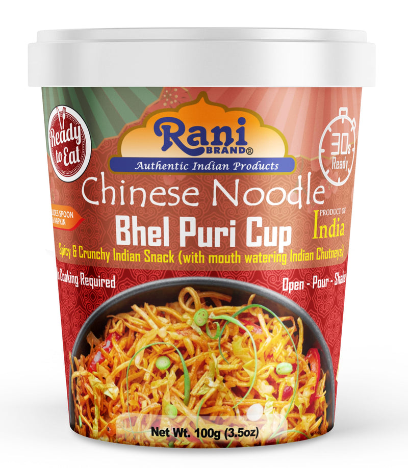 Rani Chinese Noodle Bhel Puri Cup (Spicy & Crunchy Indian Snack w/mouth watering Indian Chutneys) 3.5oz (100g), Pack of 2 ~ Ready to Eat | Vegan | NON-GMO | Indian Origin