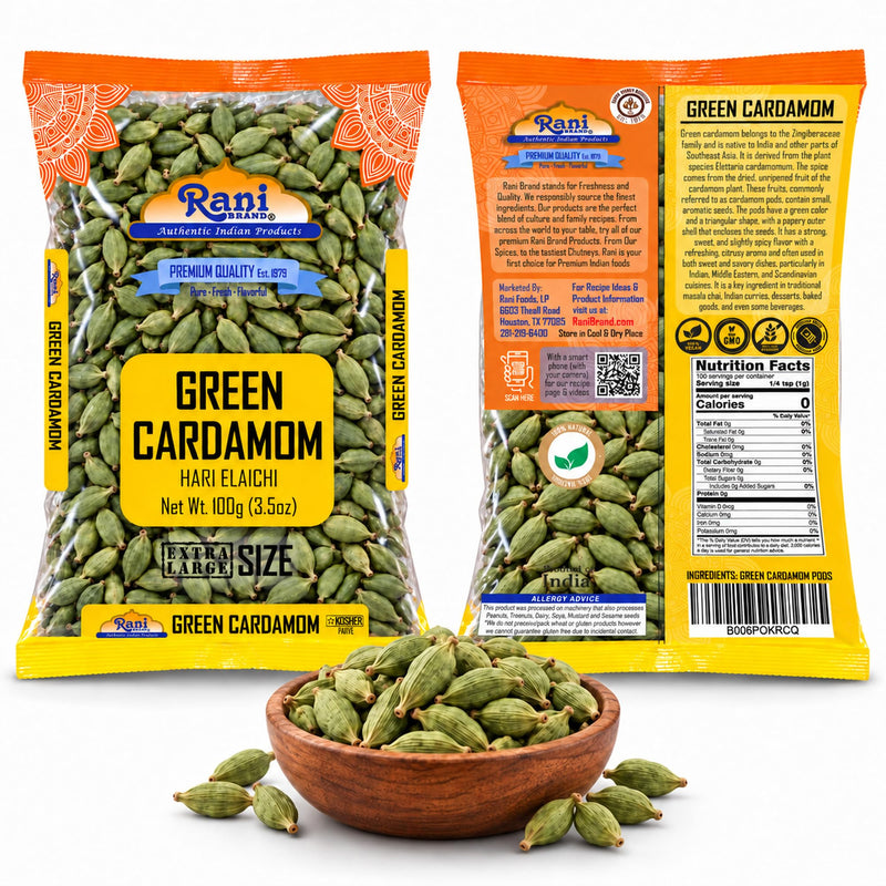 Rani Green Cardamom Pods Spice (Hari Elachi) 3.5oz (100g) ~ All Natural | Vegan | Gluten Friendly | NON-GMO | Kosher | Product of India
